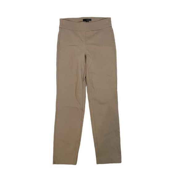 Harve Benard Straight Leg Ponte Pants Taupe Tan  Cropped Split Hem Pull-On 2 - Picture 1 of 6